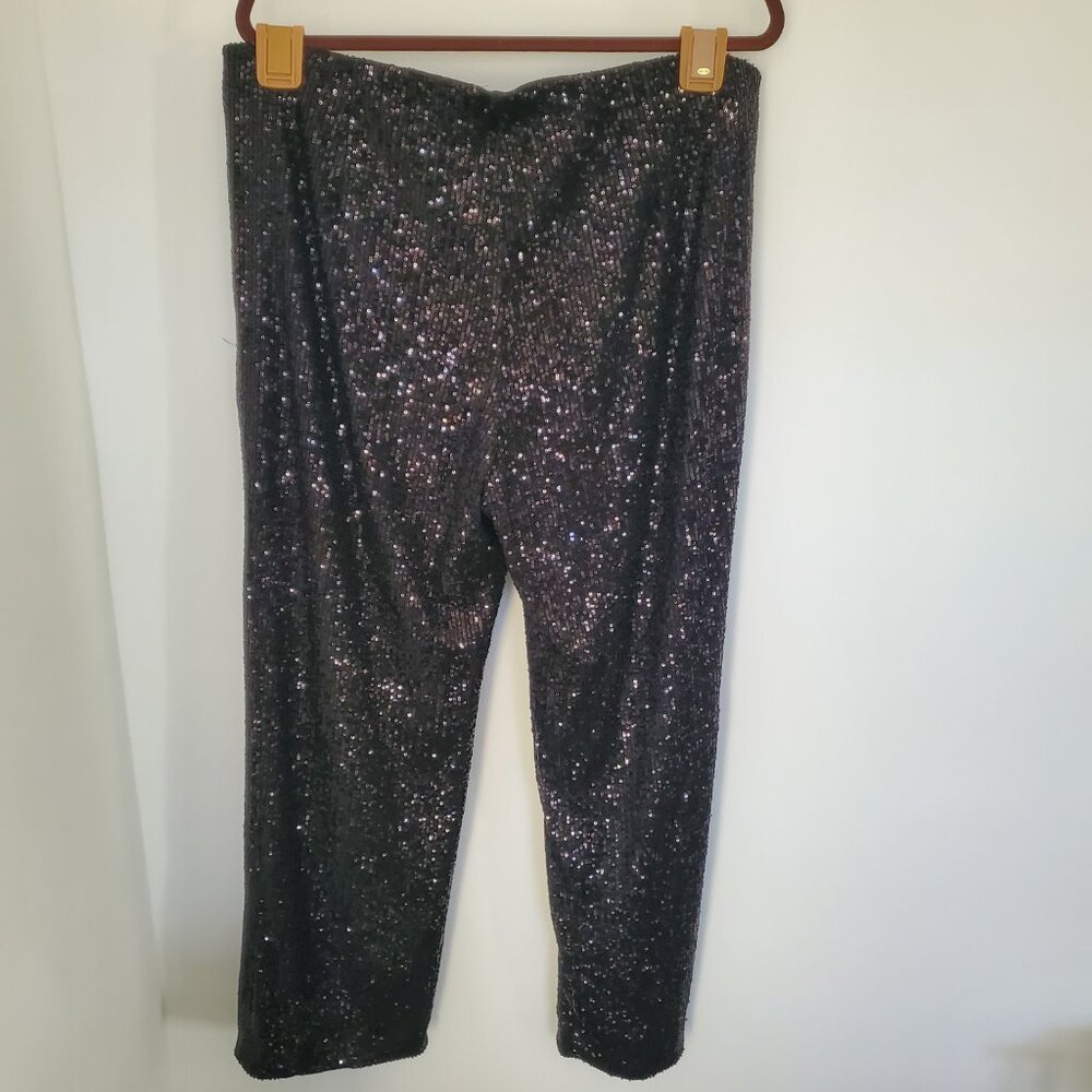 H & M Women's Black Sequin Straight Leg Elastic Waist Lined Pants  XL